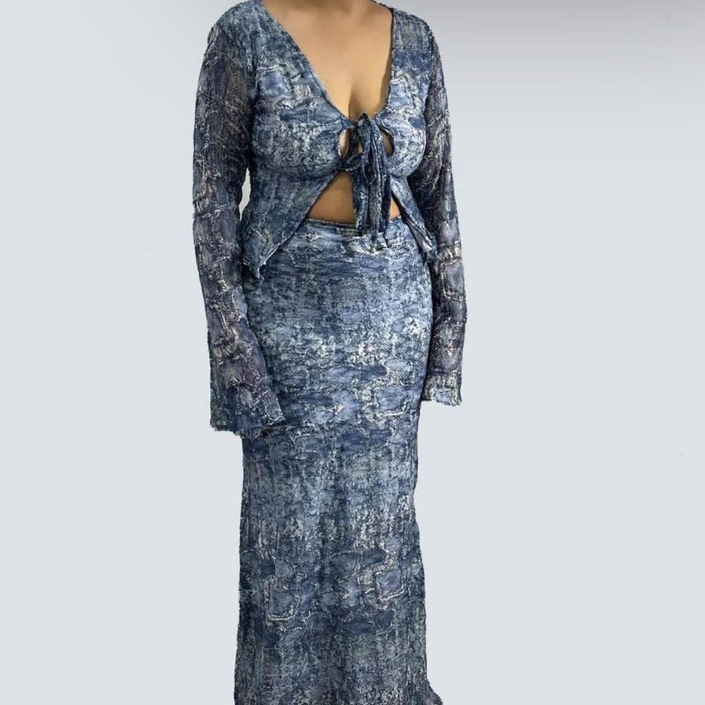 HANDMADE Snake Print Design Maxi Skirt Set with Tie Top